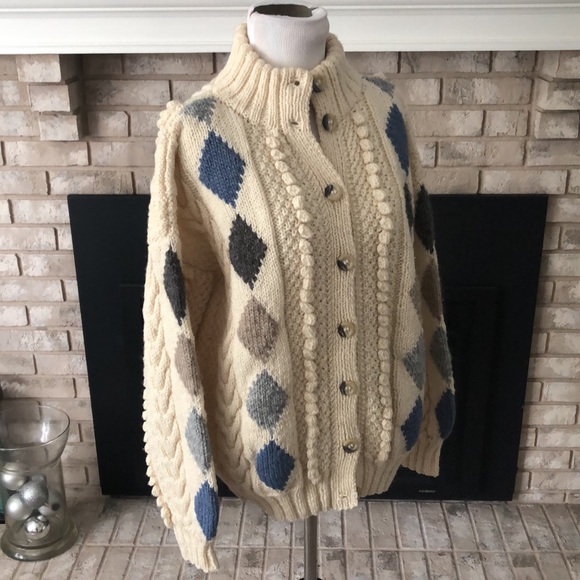 Lochcarron Men’s Hand Knitted Pure Wool Button Down Argyle Cardigan size Small - Picture 10 of 16